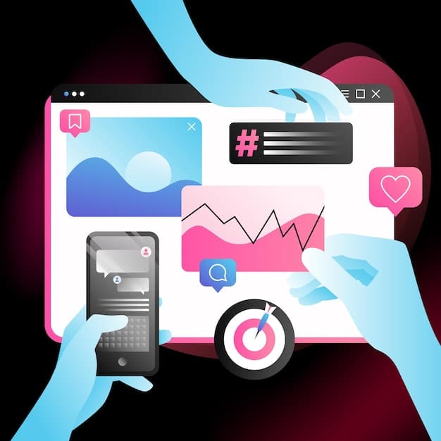 A split-screen showing analytics dashboards from various social media platforms (Instagram, TikTok, YouTube), highlighting metrics such as engagement rate, reach, and audience demographics.