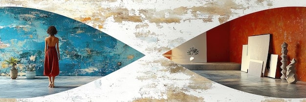 A canvas split in half, one side showing a traditional painting and the other showcasing complex digital code transforming into a similar artwork, illustrating the blend of human and artificial creativity.