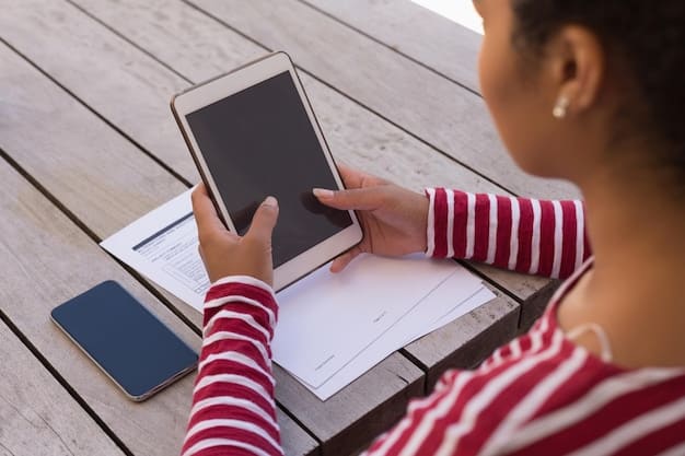 A close-up of a student using a tablet to access an online learning platform. The screen shows personalized course recommendations and interactive learning modules, highlighting the user-friendly interface and customized learning paths.
