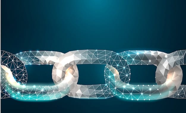 A stylized graphic depicting a chain with one broken link, symbolizing a supply chain disruption. The background is a network of interconnected nodes representing suppliers and distributors.