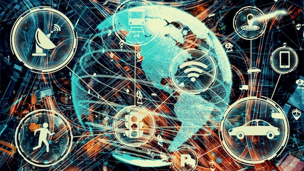 A visual representation of various sectors (finance, healthcare, government, telecom) each depicted by a distinct icon, connected to a central quantum computer core, symbolizing the widespread impact of quantum computing on different industries.