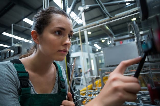 A partially assembled car on a production line with a worker pointing to missing components, symbolizing the impact of the chip shortage on the automotive industry.