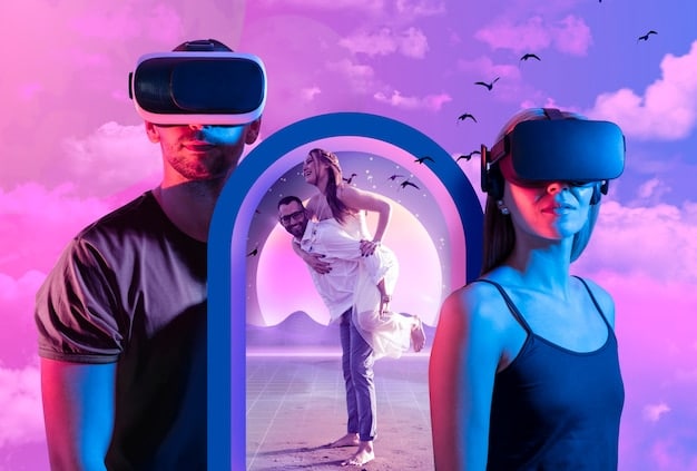 A futuristic scene depicting a diverse group of avatars interacting in a vibrant metaverse, with holographic influencers guiding virtual experiences, representing the blend of digital and human connection in 2025.
