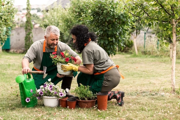 A diverse group of people, representing different age groups and ethnicities, engaging in community gardening under a slightly hazy sky, symbolizing local efforts towards climate resilience and food security.