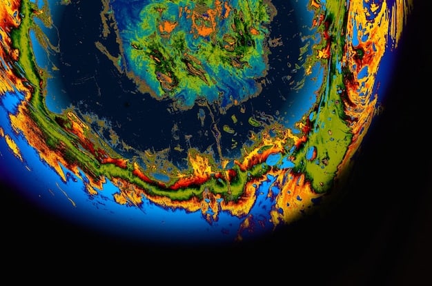 A detailed, stylized map of global ocean currents and temperature anomalies, subtly highlighting areas of marine heatwaves and indicating the interconnectedness of global climate systems.
