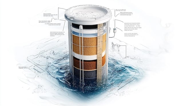 A detailed diagram showing the layers and processes of an advanced water filtration system, emphasizing innovation.