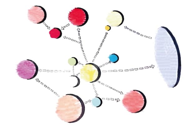 A stylized infographic showing various NAICS code categories radiating from a central data hub, with arrows illustrating data flow and analysis, symbolizing comprehensive economic understanding.