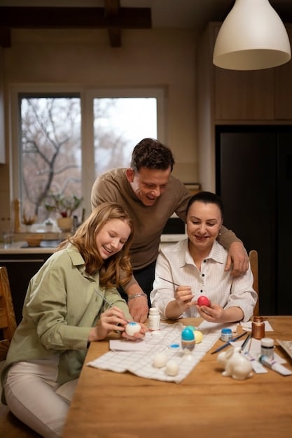 A family performing DIY home renovations, reinforcing the idea of existing homeowners investing in their current properties during a market slowdown.