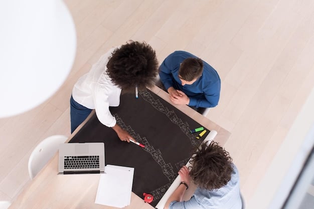 An overhead view of a diverse group of engineers and legal professionals discussing complex flowcharts and schematics on a large interactive screen, representing the interdisciplinary effort required for AI compliance.