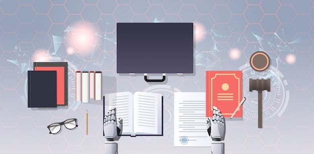A detailed illustration of a legal document on a tablet, with AI code in the background, symbolizing the intersection of legal frameworks and technological development.