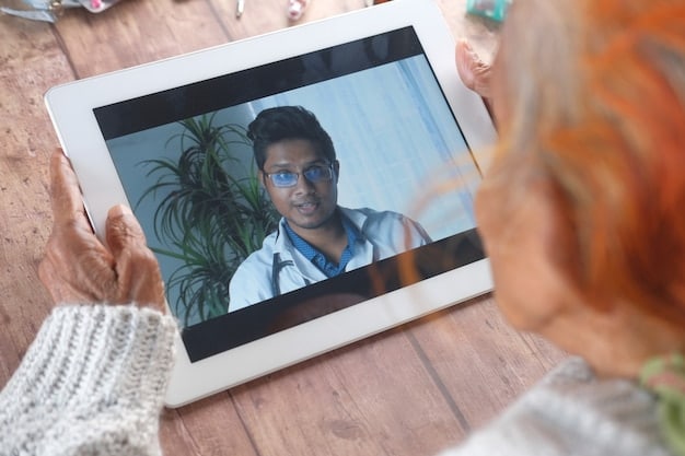 A patient engaged in a video call with a doctor on a tablet, illustrating telemedicine.