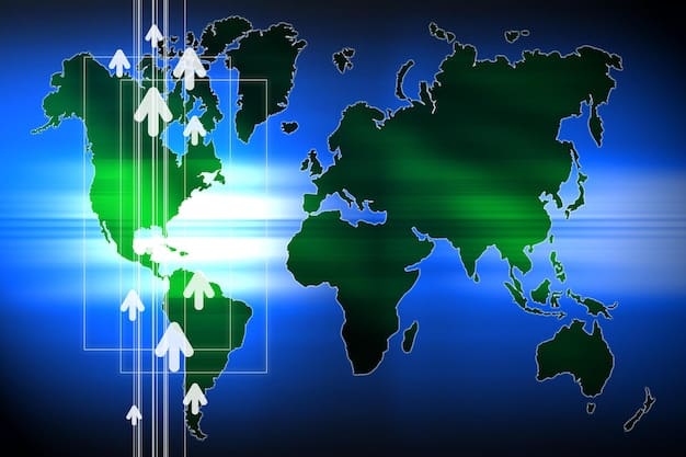 A detailed world map with arrows indicating trade routes, some glowing green to represent sustainable trade, and others dimmer, surrounded by overlaid data visualizations of carbon emissions by country, symbolizing global trade and environmental policy interplay.