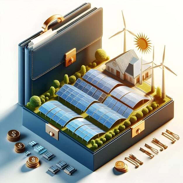 A detailed, layered diagram showing how a single investment in renewable energy branches out into multiple types of jobs (manufacturing, construction, O&M, R&D) and then further into a wider economic impact (local businesses, supply chains, community services), all connected by arrows indicating economic flow.