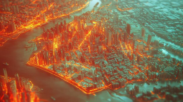 A detailed map of a US city overlaid with colorful heatmaps representing varying air pollution levels, generated by data analytics.