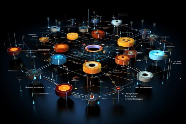 A diagram illustrating complex financial data flowing through various interconnected systems, with a small cog representing meticulous compliance processes in the foreground.