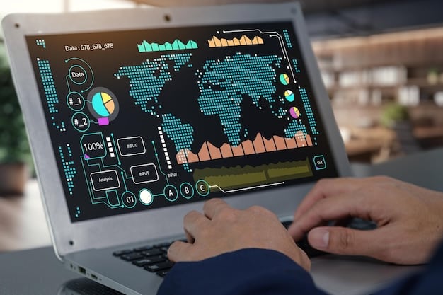 A digital dashboard displaying real-time data analytics for supply chain visibility, featuring maps with tracking points, inventory levels, and predictive disruption alerts, used by a business professional.