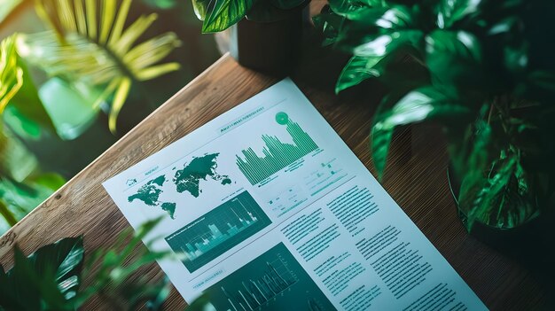 A corporate sustainability report with graphs and charts, emphasizing transparent ESG disclosures.