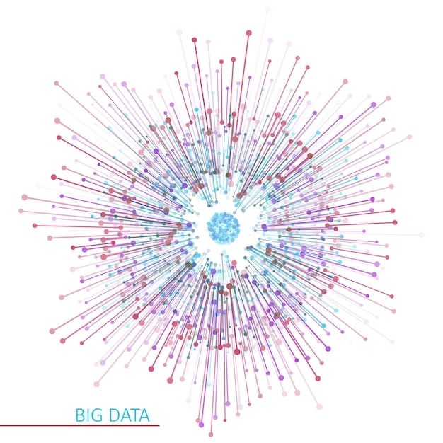 An illustrative graphic showing various data points converging into a central processing unit, with lines extending outwards to represent insights and actionable strategies. Color palette should be digital-themed (blues, greens, purples).