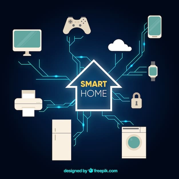 A digital schematic showing data flow from smart home devices (like a speaker, camera, and thermostat represented by icons) to a cloud server, with arrows indicating data transmission. Overlaying the image are abstract legal symbols or scales of justice, representing the new laws governing this data.