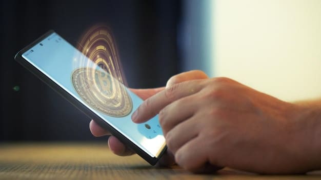A close-up of a smartphone screen showing a fingerprint icon, with a blurred background of a hand pressing the sensor, conveying ease of use in daily life.