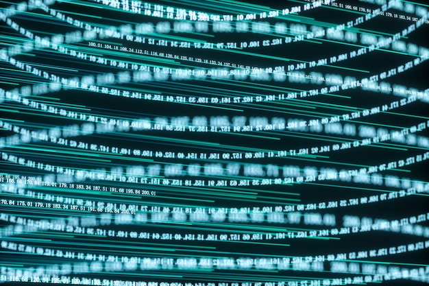 A close-up, slightly abstract image of lines of code or data streams flowing, representing the digital processing and security infrastructure behind biometric information.
