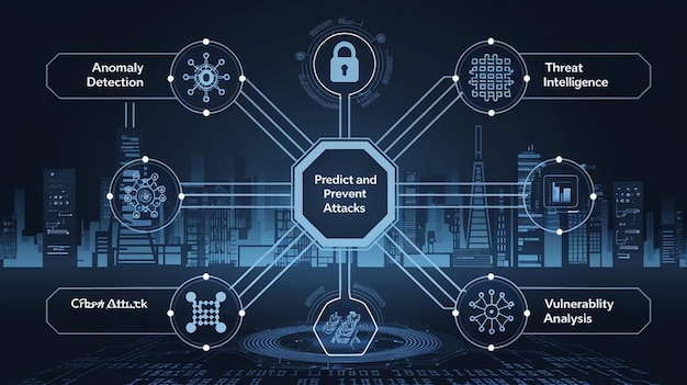 A digital blueprint or flowchart illustrating interagency cooperation and information sharing in cybersecurity, with government seals and secure data exchange symbols.